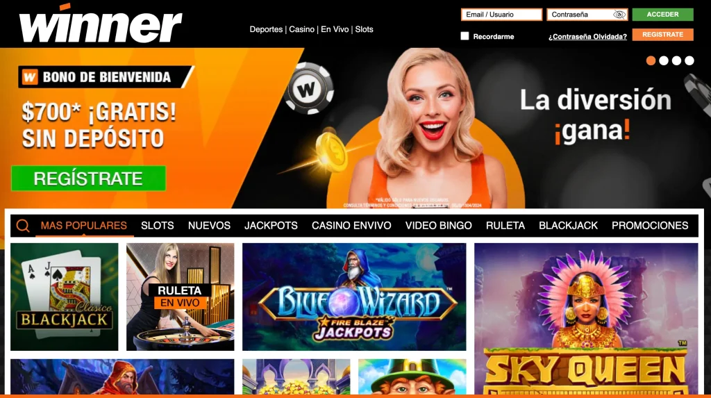 Winner Casino México main page